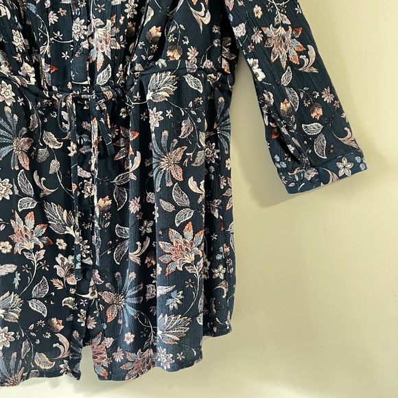 Hilary Radley Floral Navy Blue Long Sleeve Baby Doll Tunic Shirt Size XL - Picture 7 of 11